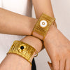 Light Luxury Wide Bracelet For Women Titanium Steel Plated 18K Gold With Inlaid Natural Stone Electroplated