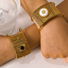 Light Luxury Wide Bracelet For Women Titanium Steel Plated 18K Gold With Inlaid Natural Stone Electroplated