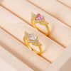 Light Luxury Women's Copper Ring Inlaid With Zircon Wing Heart Shape Electroplated