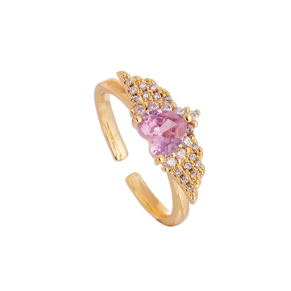 Light Luxury Women's Copper Ring Inlaid With Zircon Wing Heart Shape Electroplated