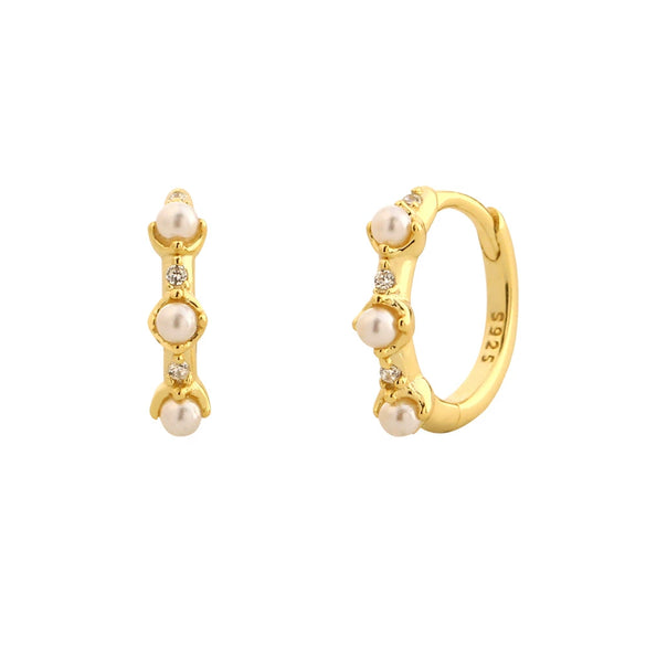 Light Luxury Women's Geometric 925 Silver Pearl Diamond Earrings With Electroplating