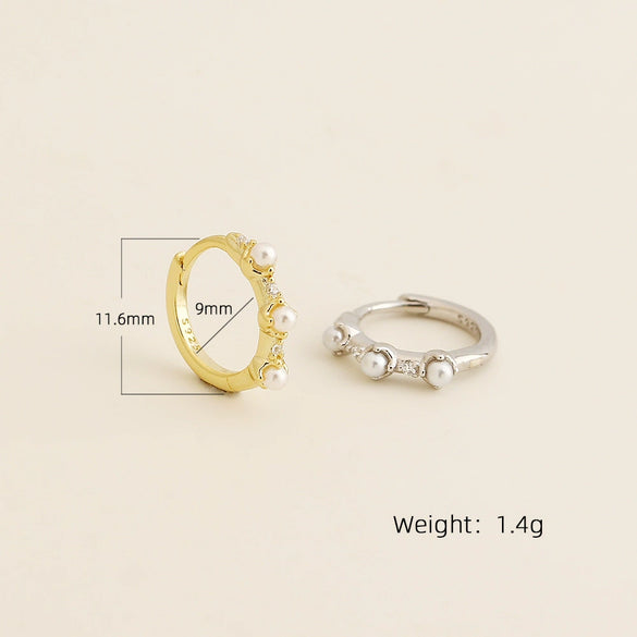 Light Luxury Women's Geometric 925 Silver Pearl Diamond Earrings With Electroplating