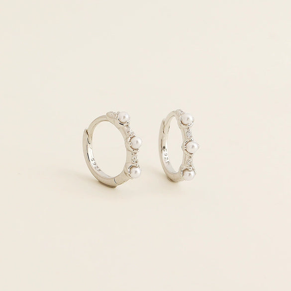 Light Luxury Women's Geometric 925 Silver Pearl Diamond Earrings With Electroplating