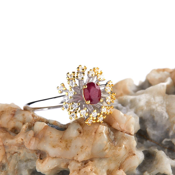 Light Luxury Women's Jewelry Set With S925 Sterling Silver And Natural Ruby Color Gemstone Geometric Ring