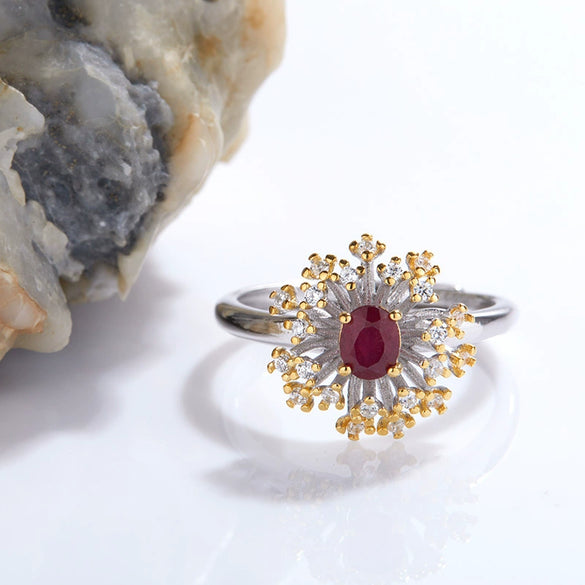 Light Luxury Women's Jewelry Set With S925 Sterling Silver And Natural Ruby Color Gemstone Geometric Ring