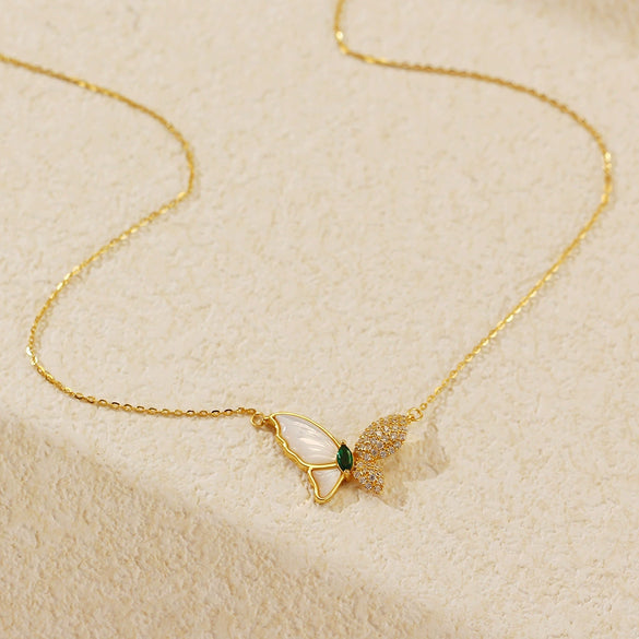 Light Luxury Women's Necklace S925 Silver With Fritillaria Butterfly Animals Pattern Electroplated