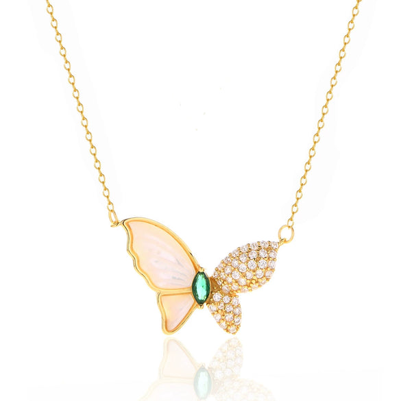 Light Luxury Women's Necklace S925 Silver With Fritillaria Butterfly Animals Pattern Electroplated