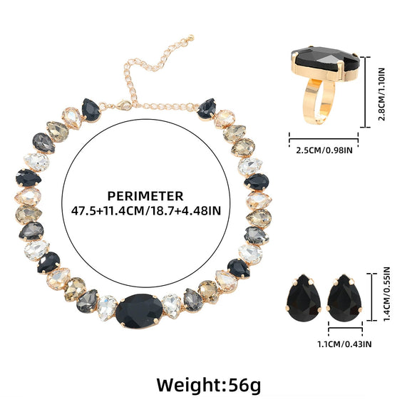 Light Luxury Women's Rhinestone Jewelry Set Necklace Earrings Ring With Inlay Design