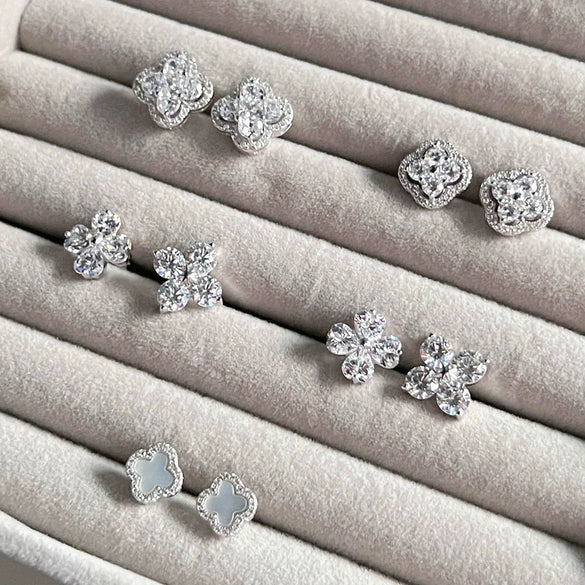 Light Luxury Women's S925 Sterling Silver Flowerpatterned Electroplated Earrings