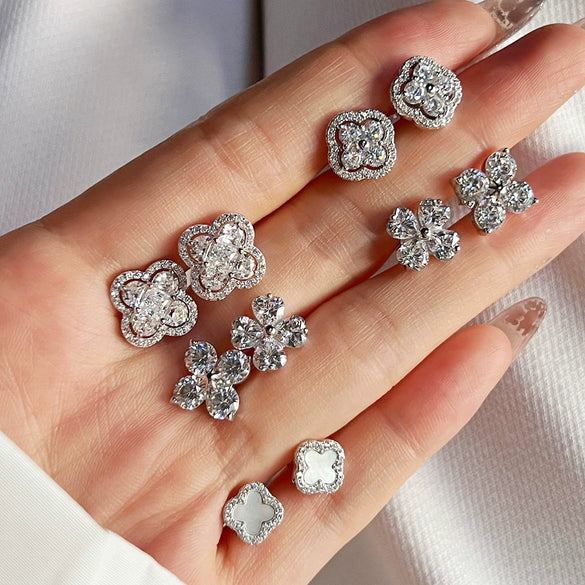 Light Luxury Women's S925 Sterling Silver Flowerpatterned Electroplated Earrings