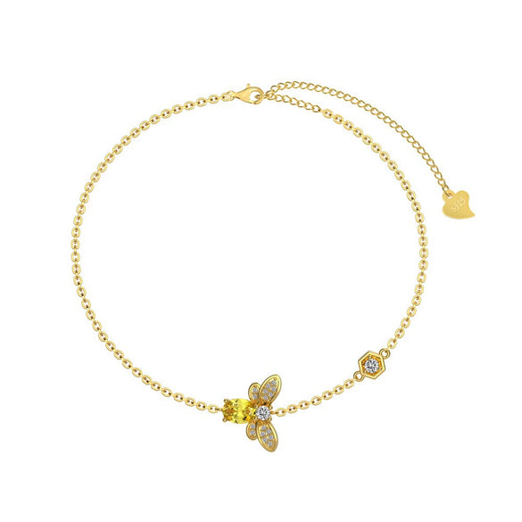 Light Luxury Women's S925 Sterling Silver Jewelry Set With Firefly Shape And Yellow Zirconium Inlay And Electroplating Process And Small Animal Patterns