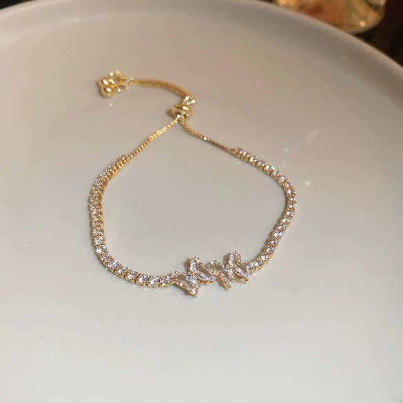 Light Luxury Zircon Adjustable Copper Bracelet With Geometric Design