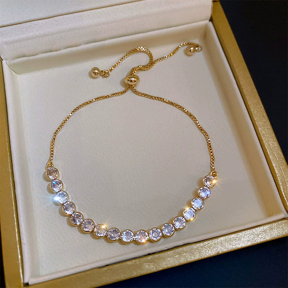 Light Luxury Zircon Adjustable Copper Bracelet With Geometric Design