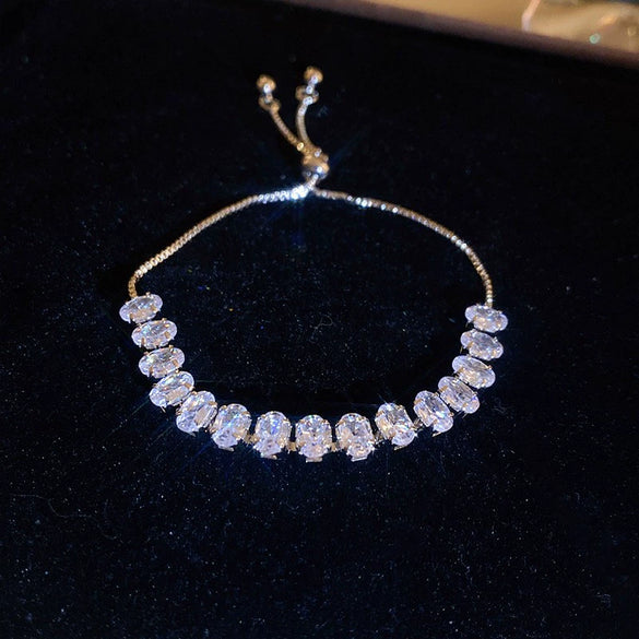 Light Luxury Zircon Adjustable Copper Bracelet With Geometric Design