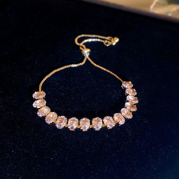 Light Luxury Zircon Adjustable Copper Bracelet With Geometric Design