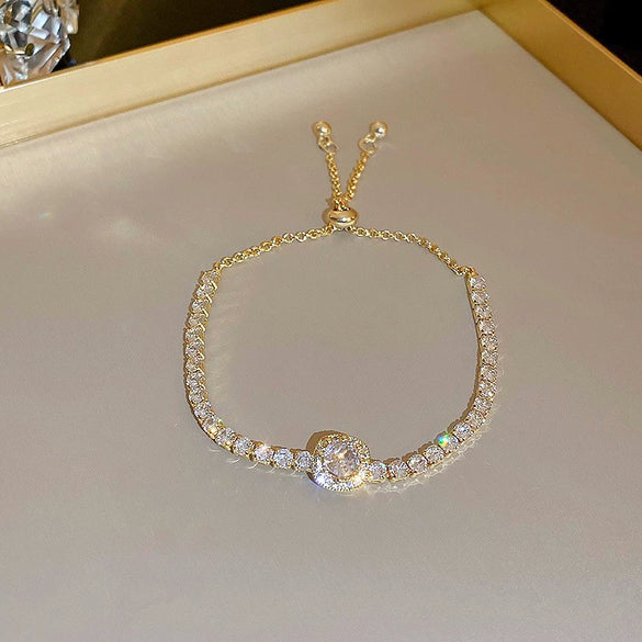Light Luxury Zircon Adjustable Copper Bracelet With Geometric Design