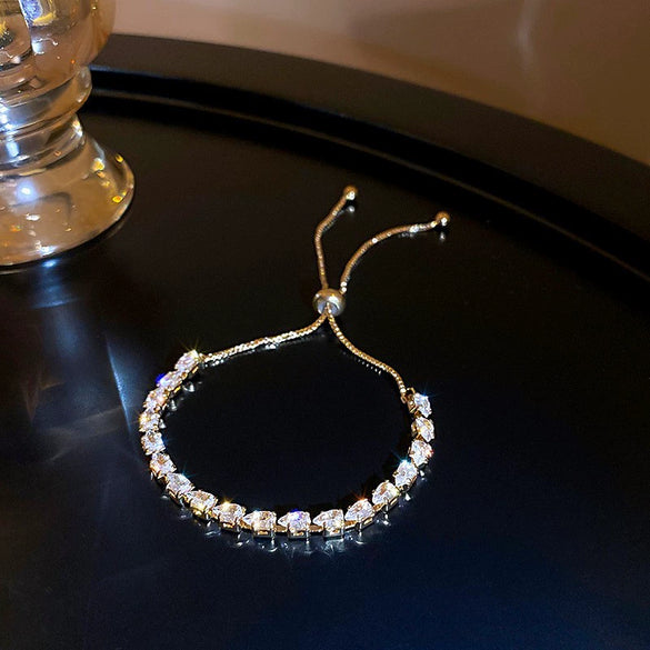 Light Luxury Zircon Adjustable Copper Bracelet With Geometric Design