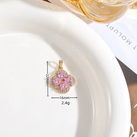 Light Luxury Zircon Four Leaf Clover Pendant Necklace Inlay Flower Style Jewelry Accessory