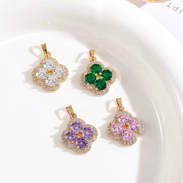 Light Luxury Zircon Four Leaf Clover Pendant Necklace Inlay Flower Style Jewelry Accessory