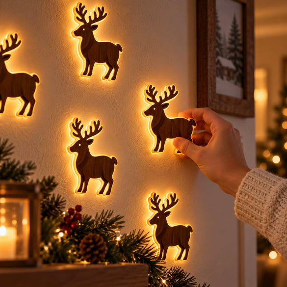 Lightup Wooden Reindeer Wall Sticker Selfadhesive Christmas Decoration With Printed Finish For Festive Home And Commercial Decor