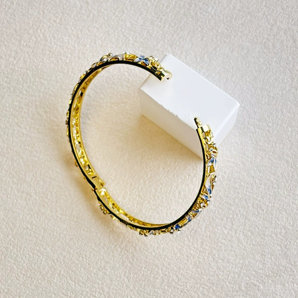 Lily Floral Openwork Enamel Bracelet With Colorful Rhinestone Accents And A Slim Circular Design