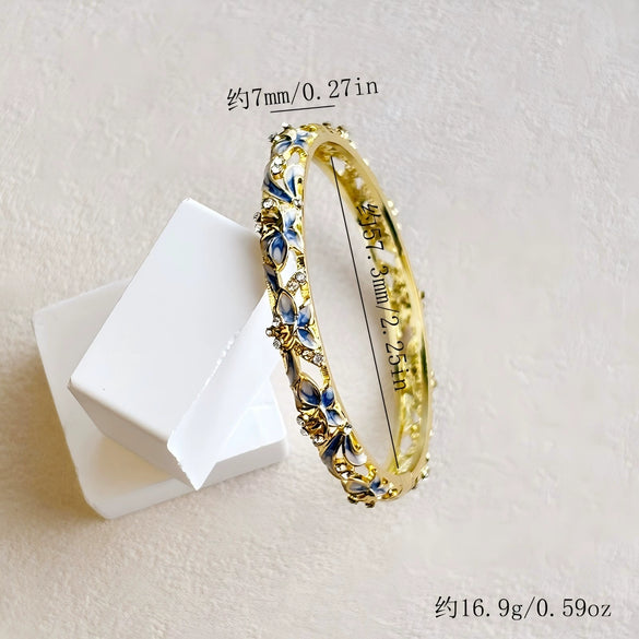 Lily Floral Openwork Enamel Bracelet With Colorful Rhinestone Accents And A Slim Circular Design
