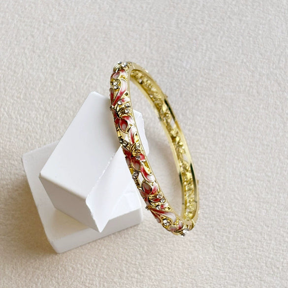 Lily Floral Openwork Enamel Bracelet With Colorful Rhinestone Accents And A Slim Circular Design