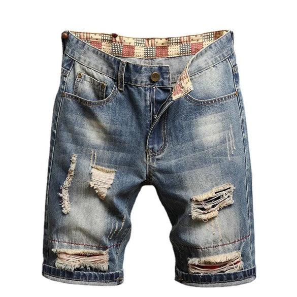 Lined Jeans Men'S Ragged Five-Point Beggar Pants Four Seasons Trendy Brand Personalized Men'S Jeans Jeansmen