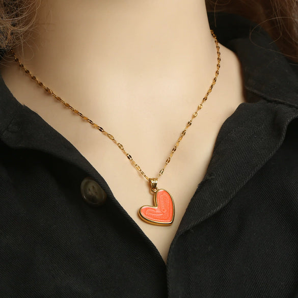 Lip Chain Necklace Stainless Steel Heart Shape Electroplating Little Fresh Style Jewelry