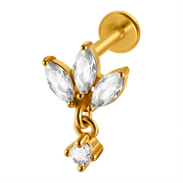 Lip Nail Piercing Earrings Stainless Steel Heart Shape Gold Electroplated