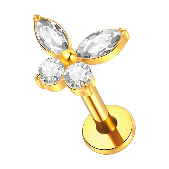 Lip Nail Piercing Earrings Stainless Steel Heart Shape Gold Electroplated