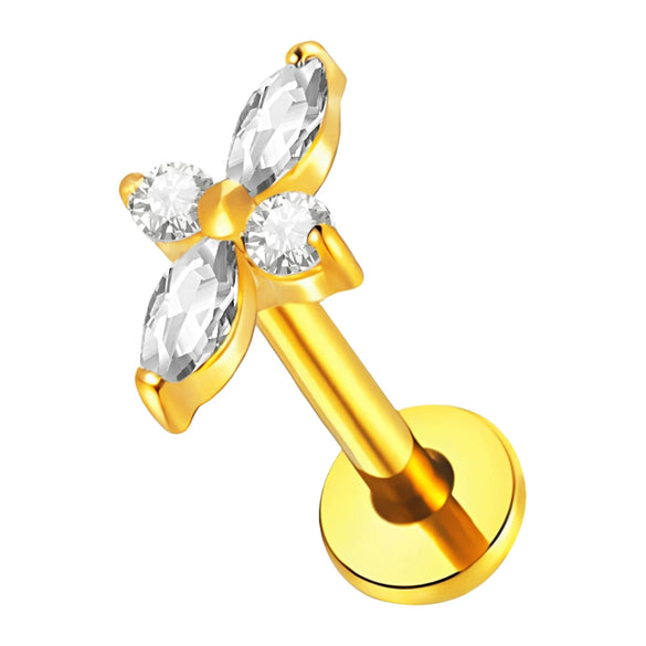 Lip Nail Piercing Earrings Stainless Steel Heart Shape Gold Electroplated