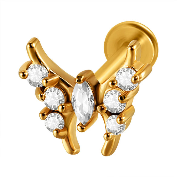 Lip Nail Piercing Earrings Stainless Steel Heart Shape Gold Electroplated
