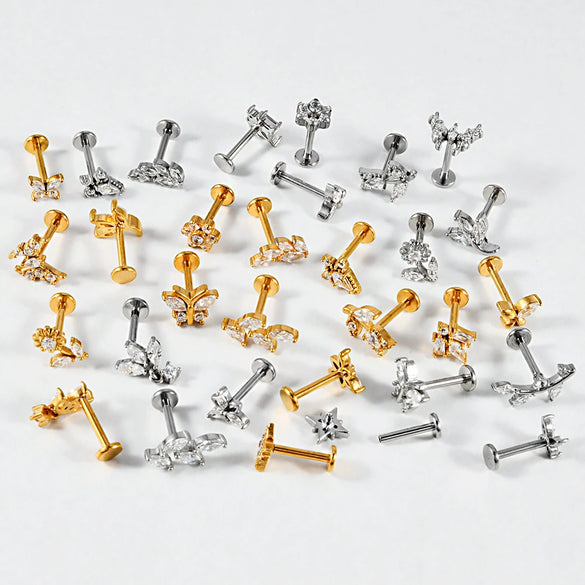 Lip Nail Piercing Earrings Stainless Steel Heart Shape Gold Electroplated