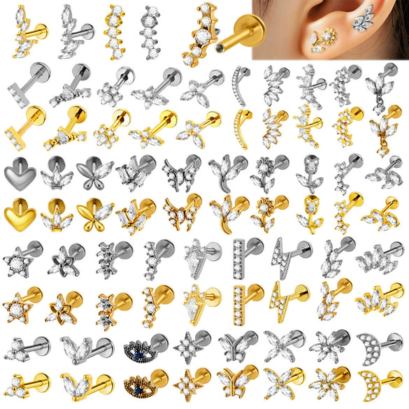 Lip Nail Piercing Earrings Stainless Steel Heart Shape Gold Electroplated