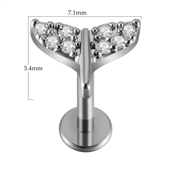 Lip Nail Piercing Earrings Stainless Steel Zircon Heart Shape