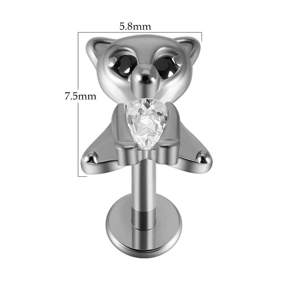 Lip Nail Piercing Earrings Stainless Steel Zircon Heart Shape