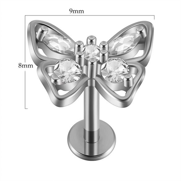Lip Nail Piercing Earrings Stainless Steel Zircon Heart Shape