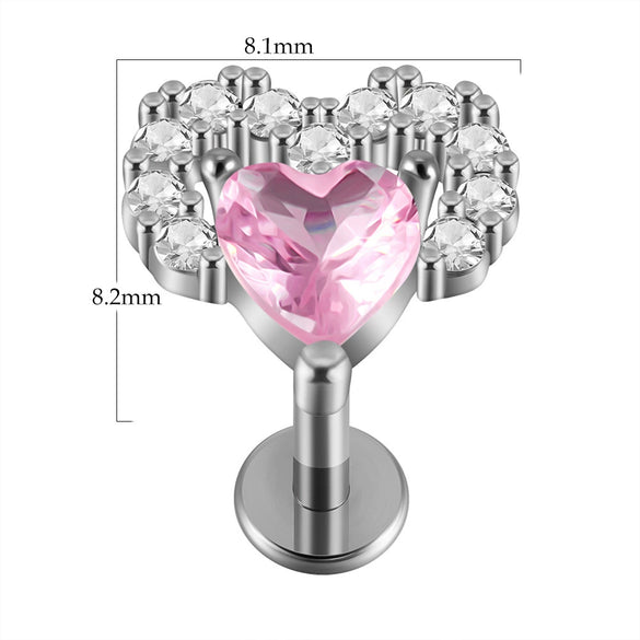 Lip Nail Piercing Earrings Stainless Steel Zircon Heart Shape