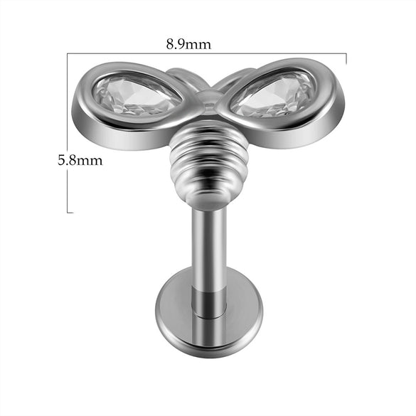 Lip Nail Piercing Earrings Stainless Steel Zircon Heart Shape