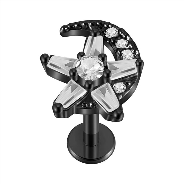 Lip Nail Piercing Earrings Stainless Steel Zircon Heart Shape