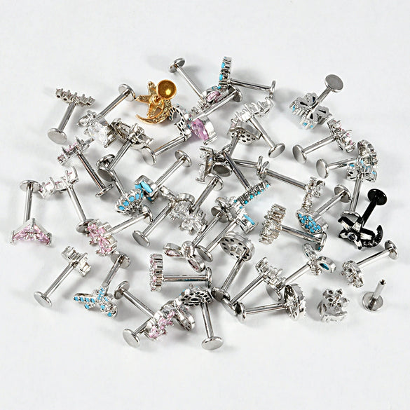 Lip Nail Piercing Earrings Stainless Steel Zircon Heart Shape
