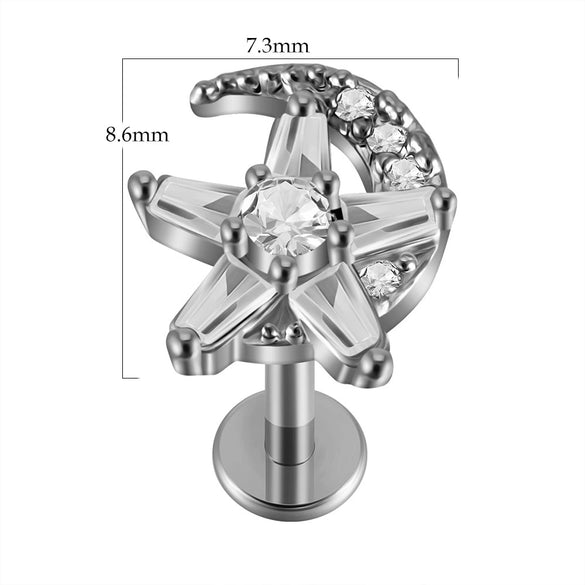 Lip Nail Piercing Earrings Stainless Steel Zircon Heart Shape