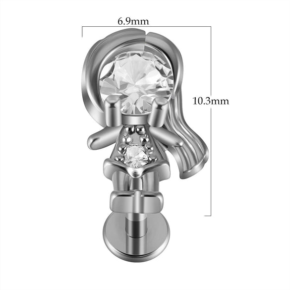 Lip Nail Piercing Earrings Stainless Steel Zircon Heart Shape