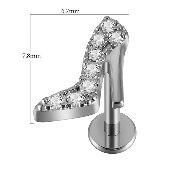 Lip Nail Piercing Earrings Stainless Steel Zircon Heart Shape