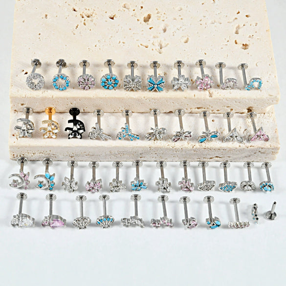 Lip Nail Piercing Earrings Stainless Steel Zircon Heart Shape