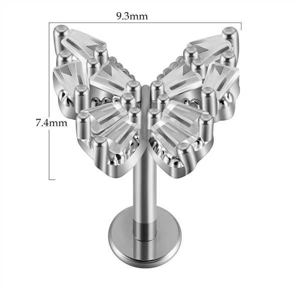 Lip Nail Piercing Earrings Stainless Steel Zircon Heart Shape
