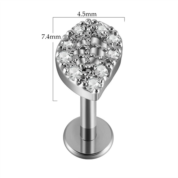 Lip Nail Piercing Earrings Stainless Steel Zircon Heart Shape