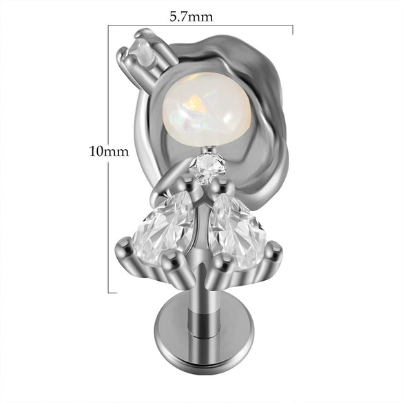 Lip Nail Piercing Earrings Stainless Steel Zircon Heart Shape