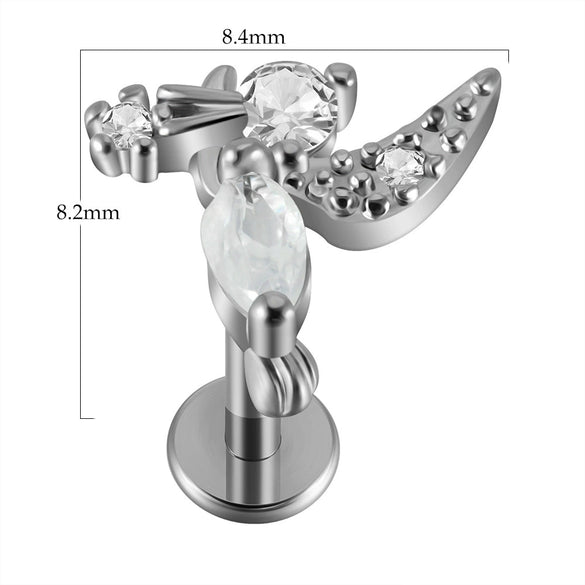 Lip Nail Piercing Earrings Stainless Steel Zircon Heart Shape